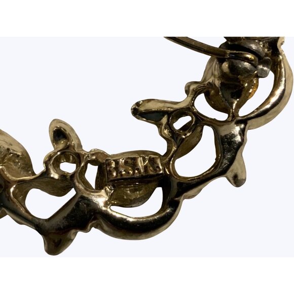 Vintage BSK Round Silver-Toned Brooch With Green Blue Rhinestones - Picture 13 of 13